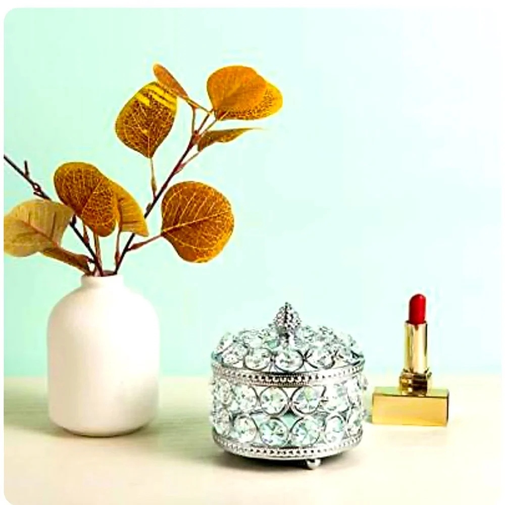 Feyarl Clear Crystal Jewelry Trinket Box Organizer Scroll￼￼ 3.1/4” X3”